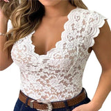 Body de encaje para mujer - Escote en V profundo - Mangas cortas - Entallado y elegante