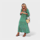Vestido maxi geométrico elegante