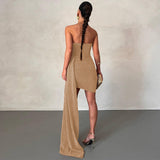 Vestido mini asimétrico para mujer - Sin tirantes - Drapeado elegante - Corte ajustado
