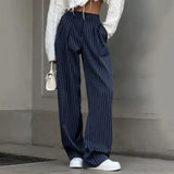 Pantalón de rayas de cintura alta para mujer: transpirable y elegante.