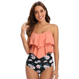 Traje de baño para mujer – Corte alto – Detalle fruncido – Volantes – Tirantes ajustables
