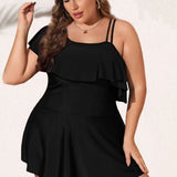 Traje de baño de una pieza para mujer - Hombros asimétricos - Volante elegante - Corte fluido