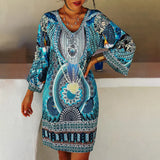 Vestido túnica para mujer – Cuello en V – Mangas anchas – Tejido ligero – Estampado bohemio