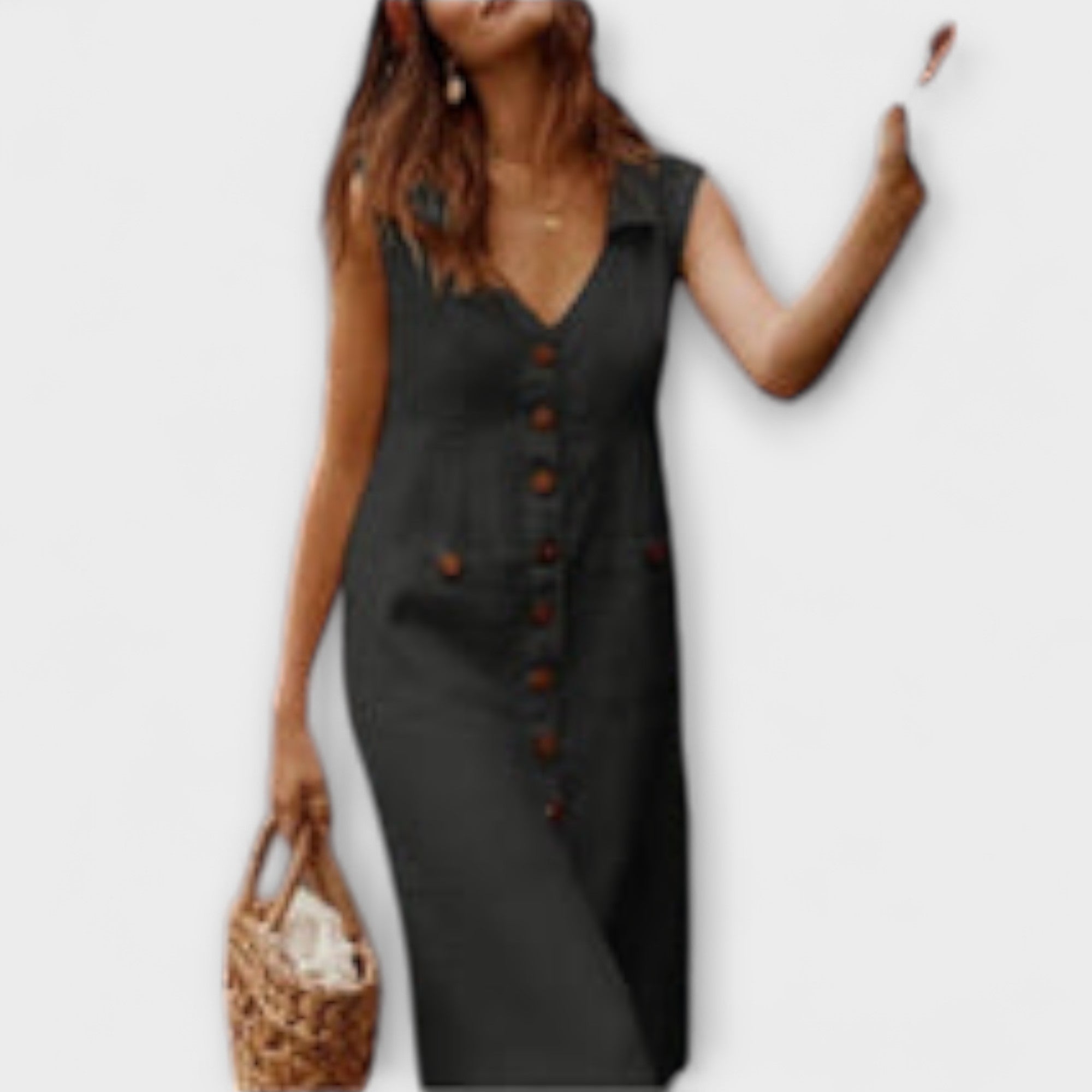 Nora – Falda A-line de algodón y lino con escote en V