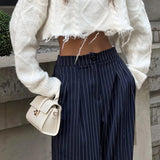 Pantalón de rayas de cintura alta para mujer: transpirable y elegante.