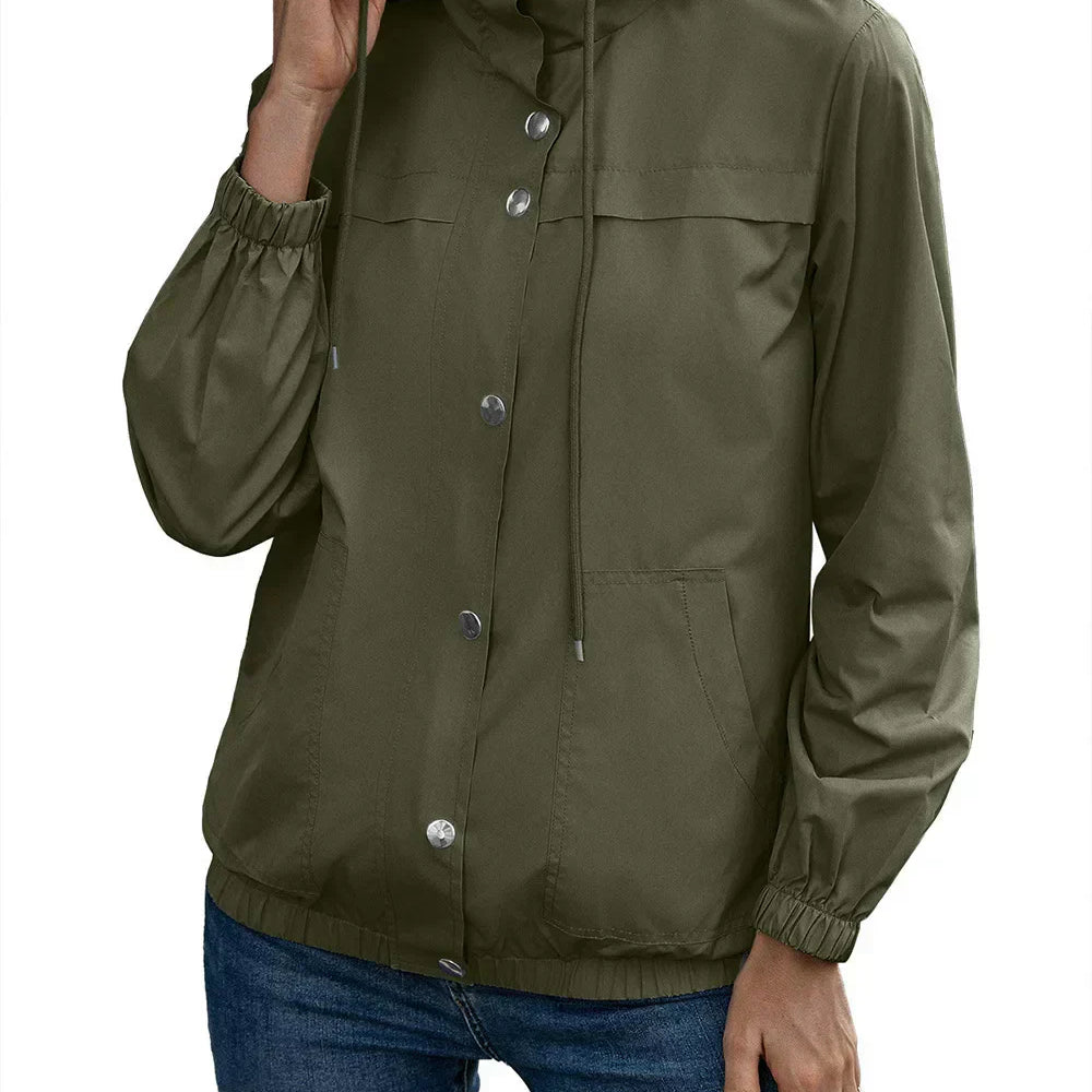 Gabardina para mujer – Impermeable con capucha – Corte holgado – Botones a presión