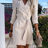 Vestido Blazer para Mujer – Corte Entallado – Cruzado – Cinturón con Hebilla – Mangas 3/4