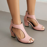Sandalias de tacón para mujer – Punta abierta – Tacón cuadrado – Tira en el tobillo – Recortes modernos