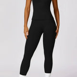 Conjunto deportivo para mujer: leggings de cintura alta y top ajustado, transpirable y elástico.
