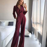Mono de mujer – Corte entallado – Mangas largas – Tejido fluido y elegante – Piernas anchas