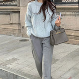 Suéter de mujer – Corte oversize – Punto de lana – Estampado de ochos – Mangas largas