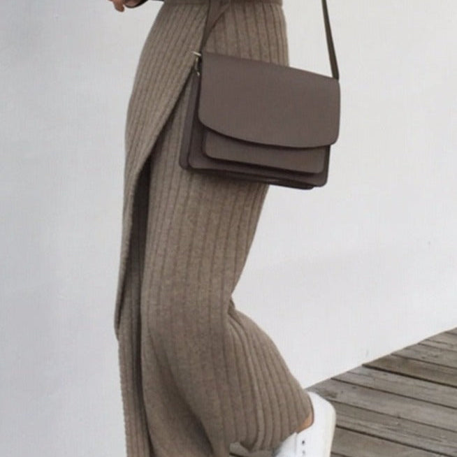 Falda larga de mujer - Punto acanalado - Cintura alta - Cómoda y elegante
