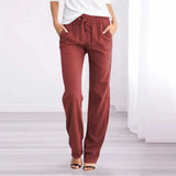 Pantalones de mujer - Cintura elástica con cordón - Corte holgado - Tejido ligero y fluido