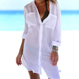 Vestido de playa para mujer – Corte relajado – Tejido transpirable – Mangas largas con vuelta