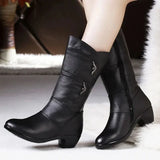 Botas de mujer - Piel elegante - Tacón bajo cómodo - Cremallera práctica