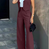 Elegante conjunto de 2 piezas: top sin mangas y pantalón de cintura alta.
