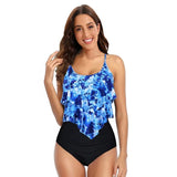Traje de baño para mujer – Corte alto – Detalle fruncido – Volantes – Tirantes ajustables