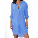 Vestido de playa para mujer – Corte relajado – Tejido transpirable – Mangas largas con vuelta