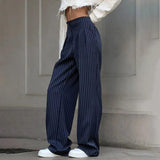 Pantalón de rayas de cintura alta para mujer: transpirable y elegante.