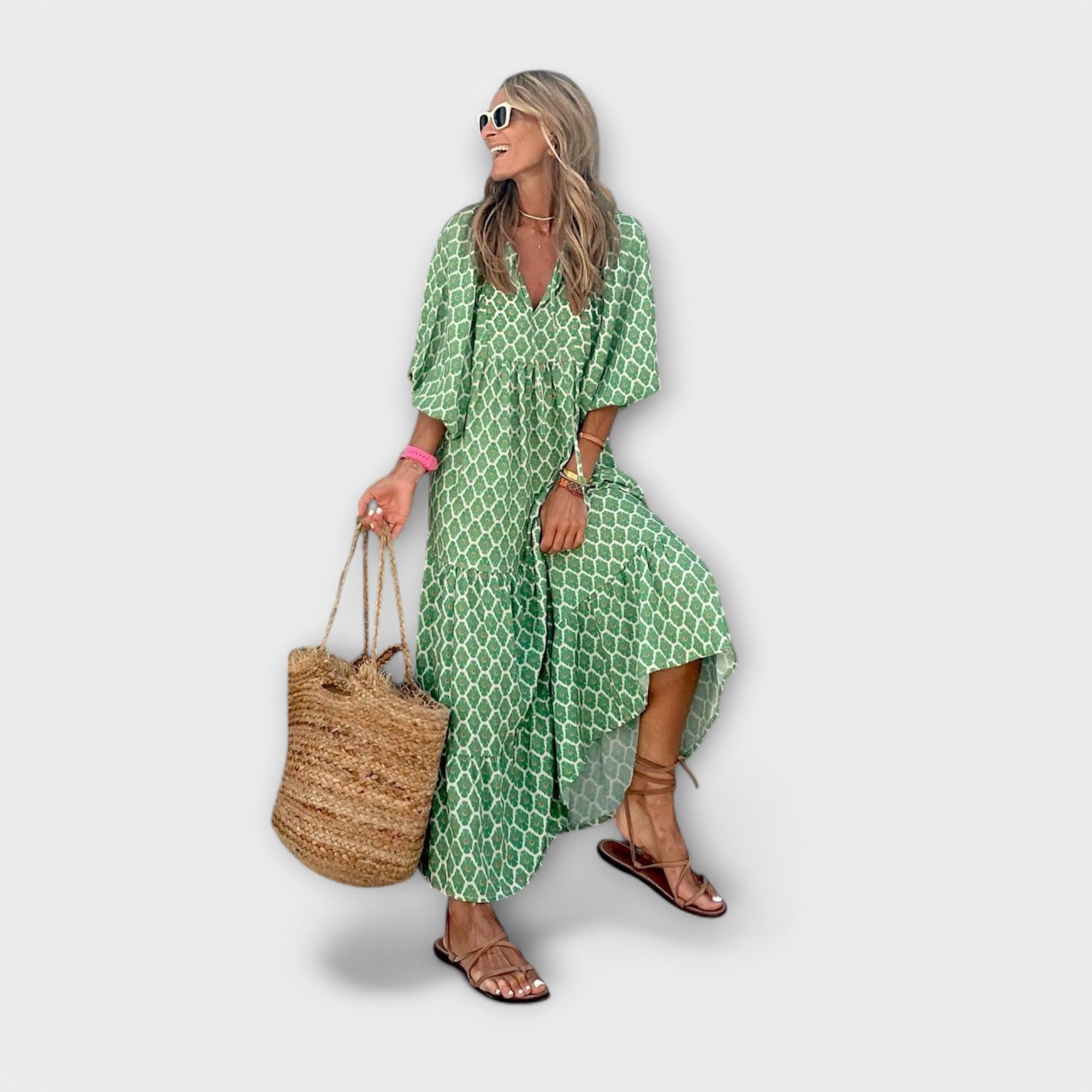 Vestido maxi geométrico elegante