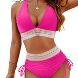 Bikini de mujer – Cintura alta – Tirantes ajustables – Control de abdomen – Detalles de lazo