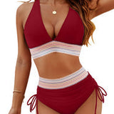 Bikini de mujer – Cintura alta – Tirantes ajustables – Control de abdomen – Detalles de lazo