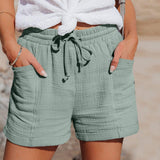 Pantalones cortos para mujer - Cintura elástica con cordón - Tejido ligero y transpirable - Corte holgado