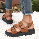 Sandalias de mujer – Piel vegana – Tira ajustable – Punta abierta – Suela plana cómoda