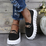 Mocasines de cuña para mujer - Fáciles de poner - Cadena decorativa - Suela gruesa antideslizante