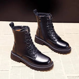 Botas de mujer - Piel auténtica - Cordones y cremallera - Suela con tacos - Estilo militar