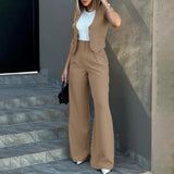 Conjunto de mujer – Chaleco ajustado sin mangas y pantalón ancho – Tejido de lujo