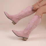 Botas vaqueras para mujer – Estilo western bordado – Ante – Media caña – Tacón bajo