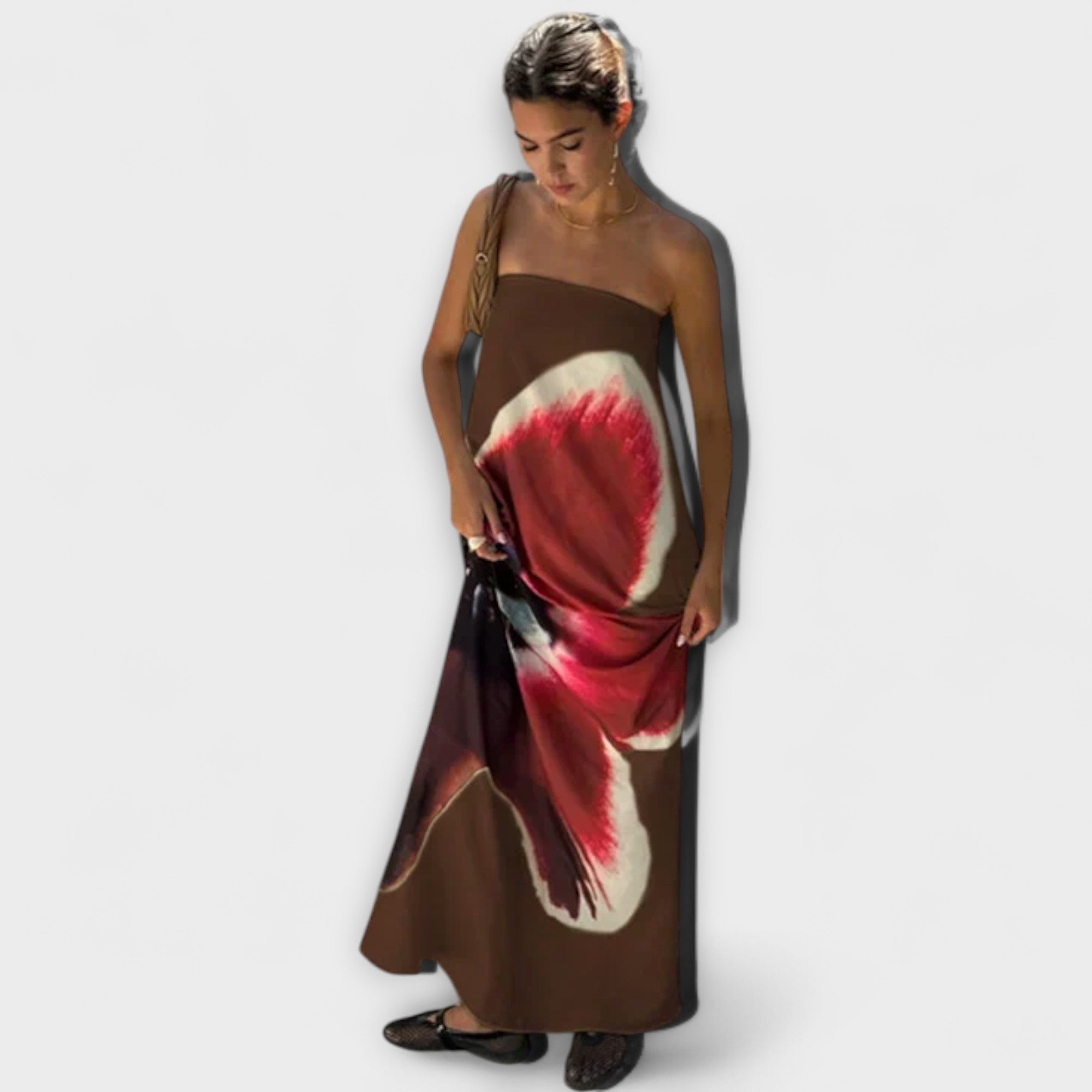 Šik off-shoulder bezramenné maxi šaty