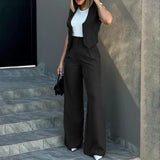 Conjunto de mujer – Chaleco ajustado sin mangas y pantalón ancho – Tejido de lujo