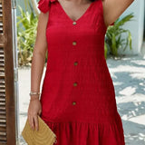 Vestido de verano Sunlit Bliss: favorecedor escote en V, bajo con volantes y tirantes ajustables para mujer.