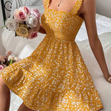 Vestido de mujer - Espalda abierta - Corte en A - Escote cuadrado - Tirantes anchos - Tejido ligero