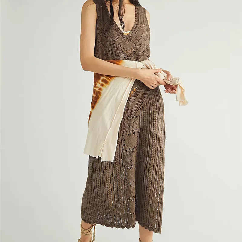 Vestido de malla para mujer – Corte informal – Cuello en V – Estampado geométrico – Abertura lateral
