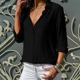 Blusa de mujer – Corte holgado – Tejido transpirable – Mangas largas – Cuello clásico