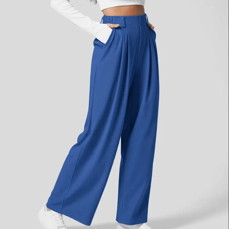 Pantalones anchos para mujer - Cintura alta, plisados - Corte holgado y elegante - Con bolsillos