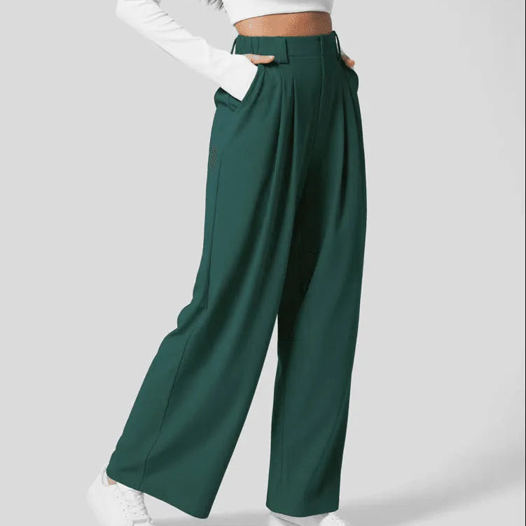 Pantalones anchos para mujer - Cintura alta, plisados - Corte holgado y elegante - Con bolsillos