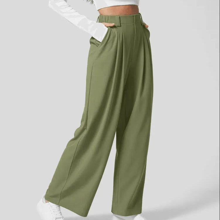 Pantalones anchos para mujer - Cintura alta, plisados - Corte holgado y elegante - Con bolsillos