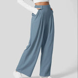 Pantalones anchos para mujer - Cintura alta, plisados - Corte holgado y elegante - Con bolsillos