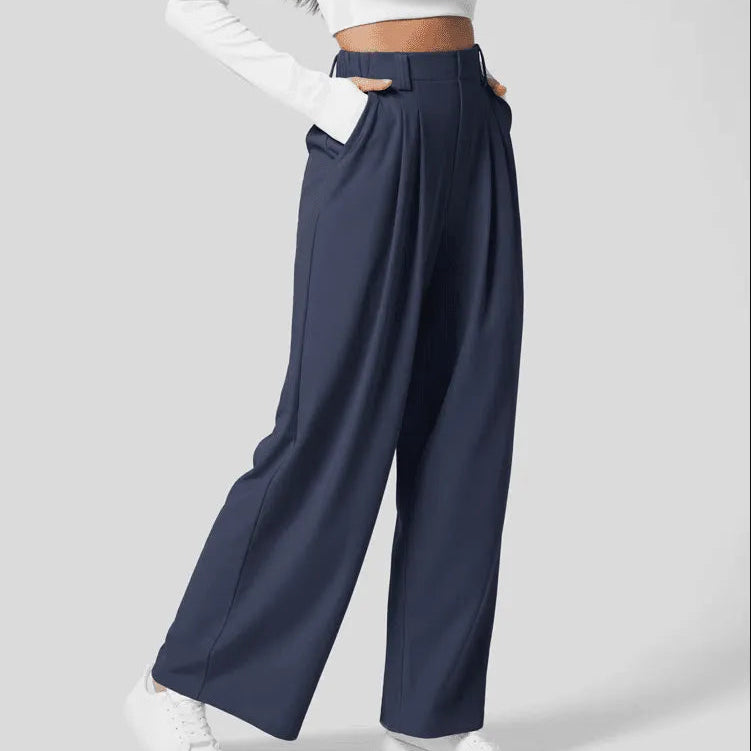 Pantalones anchos para mujer - Cintura alta, plisados - Corte holgado y elegante - Con bolsillos
