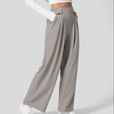 Pantalones anchos para mujer - Cintura alta, plisados - Corte holgado y elegante - Con bolsillos
