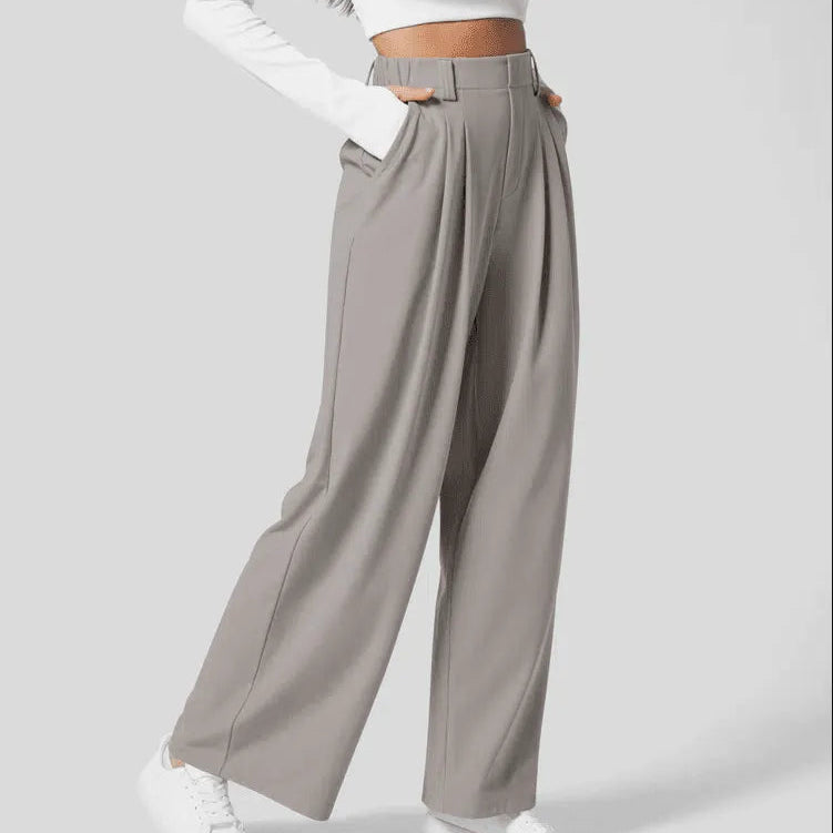 Pantalones anchos para mujer - Cintura alta, plisados - Corte holgado y elegante - Con bolsillos