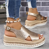 Sandalias de mujer – Punta abierta – Suela de plataforma – Tira ajustable – Suela cómoda