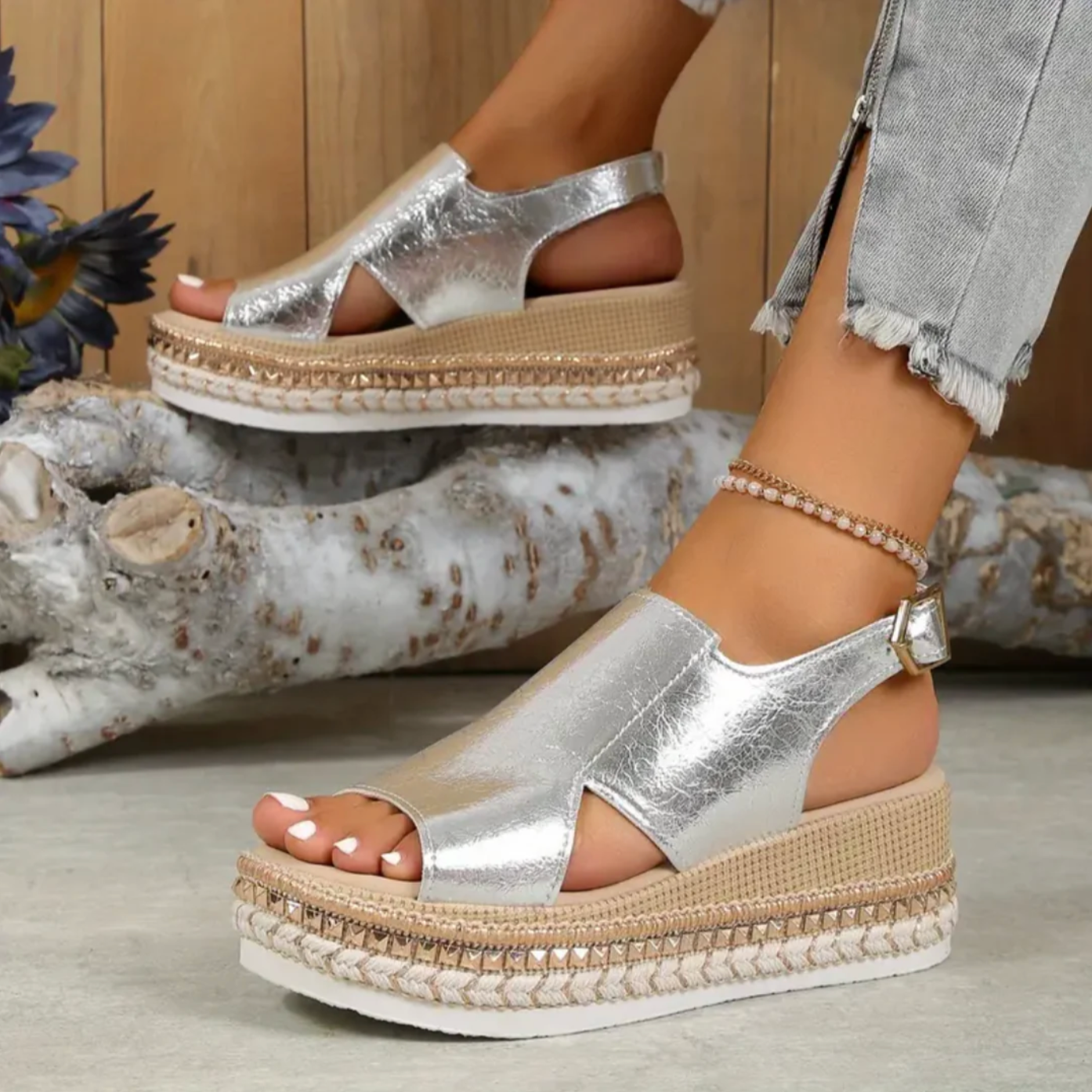 Sandalias de mujer – Punta abierta – Suela de plataforma – Tira ajustable – Suela cómoda