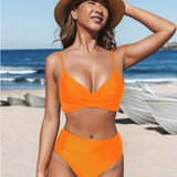 Traje de baño para mujer – Bikini de cintura alta – Cuello en V – Tejido suave y elástico