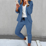 Conjunto de blazer y chándal para mujer: corte holgado, tejido suave y transpirable, cintura con cordón ajustable.