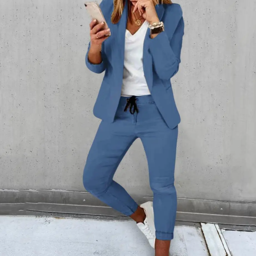 Conjunto de blazer y chándal para mujer: corte holgado, tejido suave y transpirable, cintura con cordón ajustable.